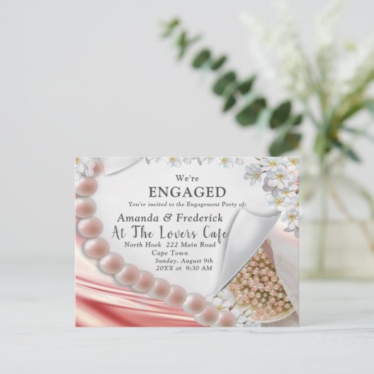 R Zijde & Parels Verloving Inv Uitnodiging Briefka (Staand voorkant)