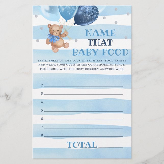 Raad Dat Babyvoedsel Spel Baby Shower Teddybeer  (Voorkant)
