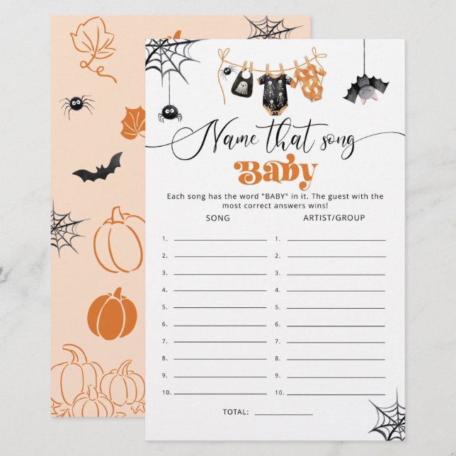 Raad dat lied Halloween baby shower spel (Voorkant / Achterkant)