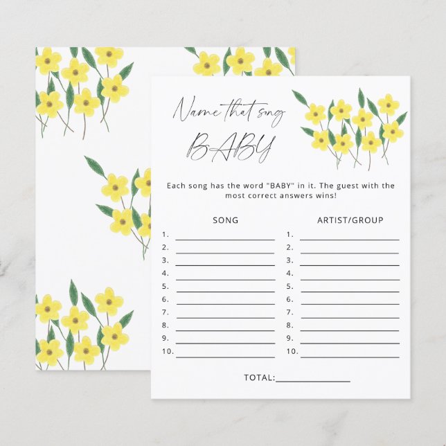 Raad dat liedje baby shower spel Wilde bloemen (Voorkant / Achterkant)
