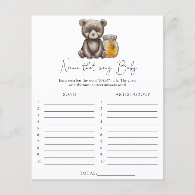 Raad dat liedje \ Beer thema baby shower spel (Voorkant)