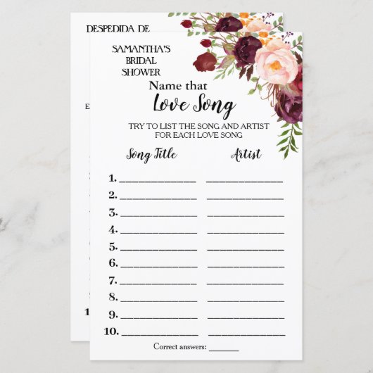 Raad dat liedje bruidsborrel engels spaans spel (Voorkant / Achterkant)