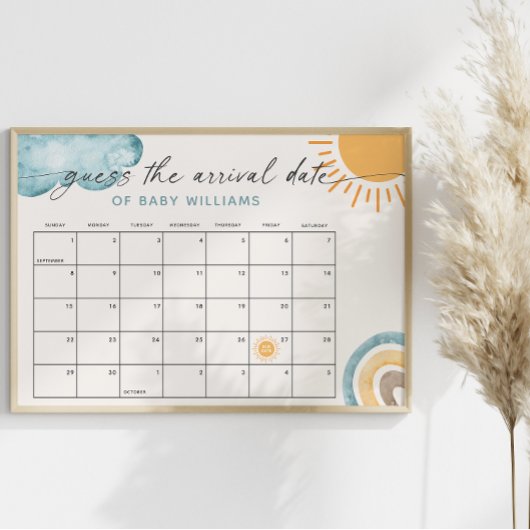 Raad de aankomstdatum Kalender Sunshine thema Poster