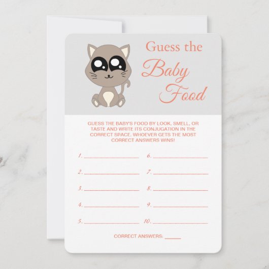 Raad de Baby Food, Baby shower, Cat Game Kaart (Voorkant)