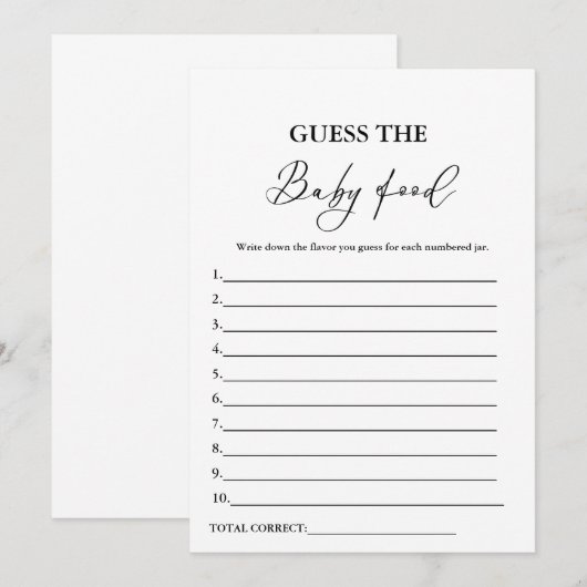 Raad de Baby Food Baby shower Game Kaart (Voorkant / Achterkant)