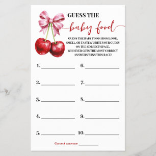 Raad de Baby Food Cherry Baby shower Game Kaart