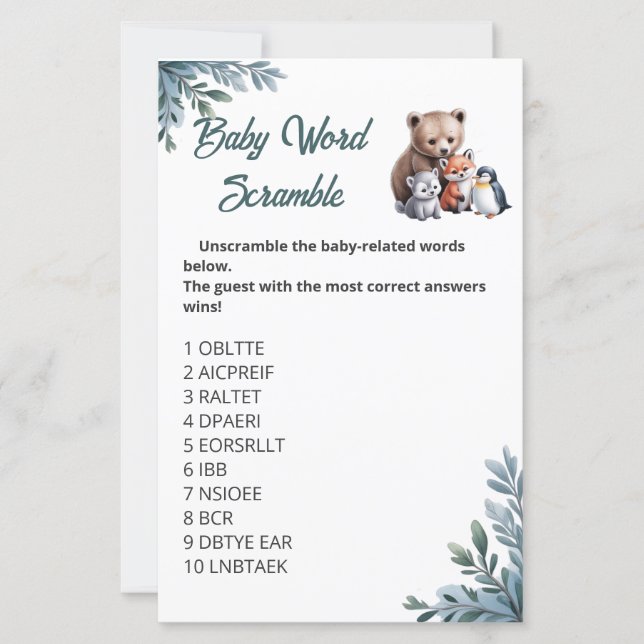 Raad de Baby woorden - Snowy Baby shower Game Kaar (Voorkant)
