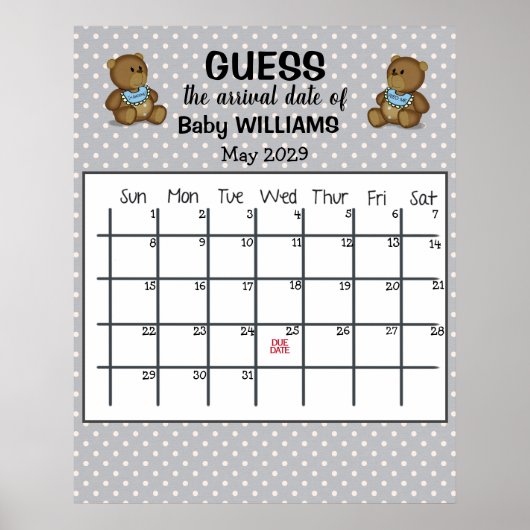 Raad de Bevalling Datum Kalender met Beren Poster (Voorkant)