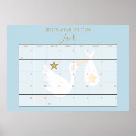 Raad de Bevallingdatum Kalender Blauwe Baby Shower Poster (Voorkant)