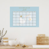 Raad de Bevallingdatum Kalender Blauwe Baby Shower Poster (Keuken)