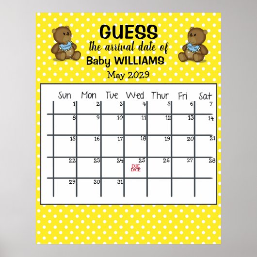 Raad de Bevallingdatumkalender met berenposter Poster (Voorkant)