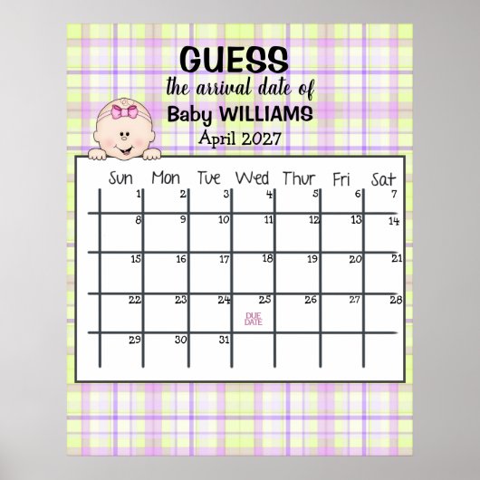 Raad de bevallingsdatum kalender baby meisje poste poster (Voorkant)