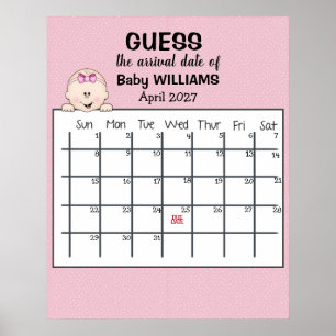 Raad de bevallingsdatum kalender baby meisje poster