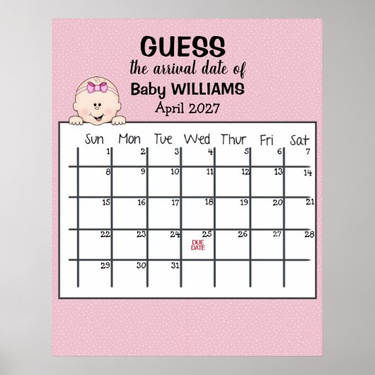 Raad de bevallingsdatum Kalender Baby Meisje Poster (Voorkant)
