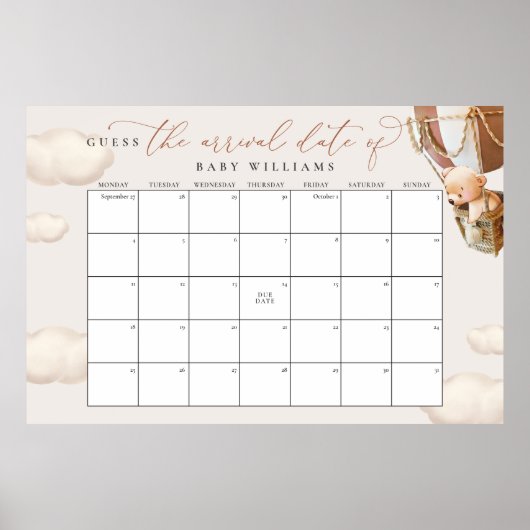Raad de bevallingsdatum kalender Bruine Beer Poster (Voorkant)
