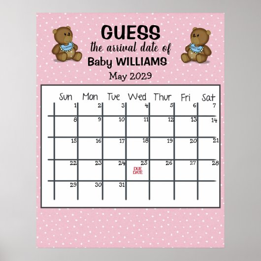 Raad de bevallingsdatumkalender met berenposter poster (Voorkant)