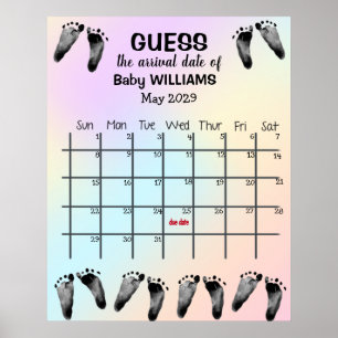 Raad de bevallingsdatumkalender met voetafdrukkenp poster