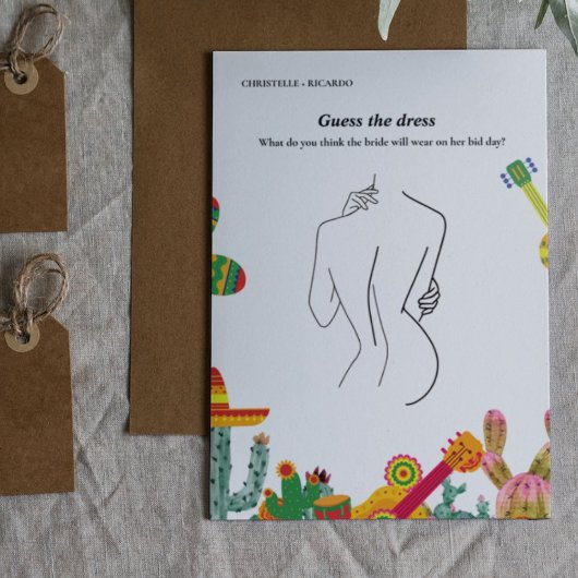 Raad de bruid jurk vrijgezellenfeest spel Kaart