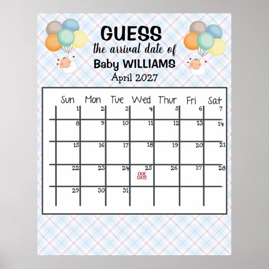 Raad de datum kalender baby ballonnen poster (Voorkant)
