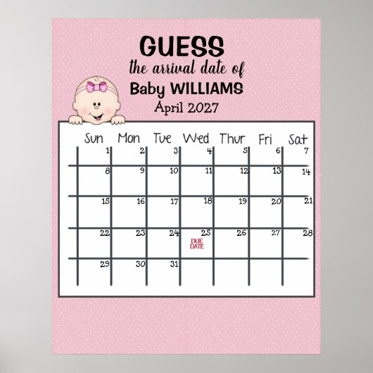 Raad de datum kalender baby meisje poster (Voorkant)