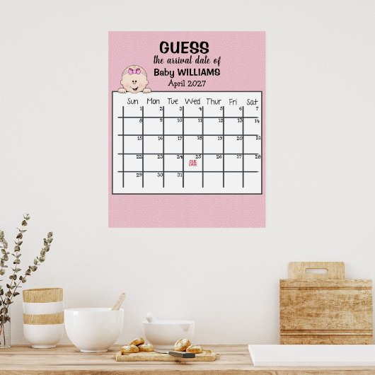 Raad de datum kalender baby meisje poster (Keuken)