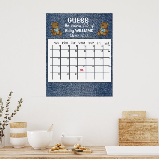 Raad de datum kalender baby meisje poster (Keuken)