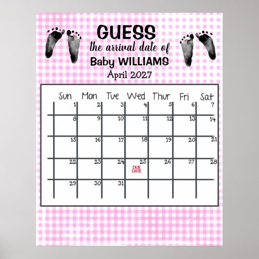 Raad de datum kalender baby voetafdrukken poster (Voorkant)