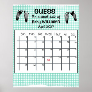 Raad de datum kalender baby voetafdrukken poster