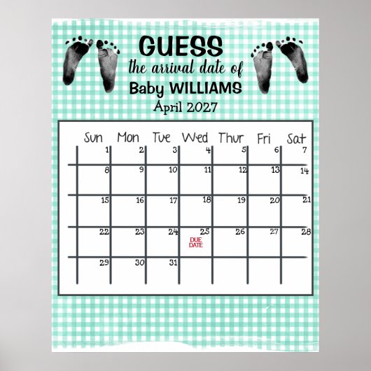 Raad de datum kalender baby voetafdrukken poster (Voorkant)
