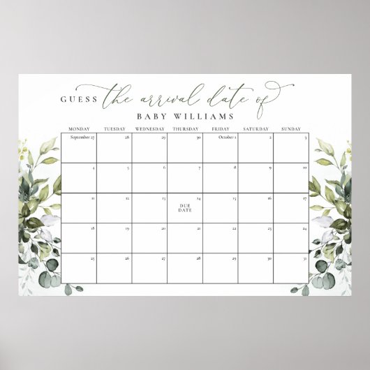 Raad de datum kalender Eucalyptus grijsgroen Poster (Voorkant)