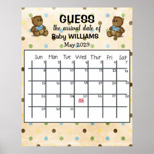 Raad de datum kalender met beren poster