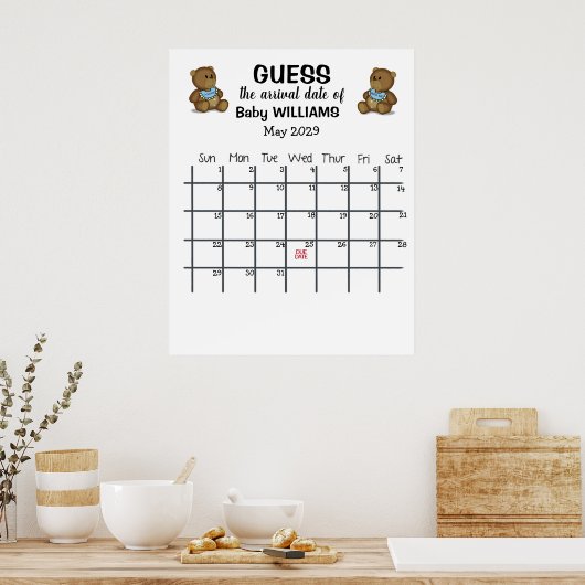 Raad de datum kalender met beren poster (Keuken)