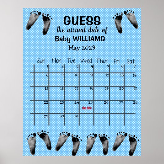 Raad de datum kalender met voetafdrukken poster (Voorkant)