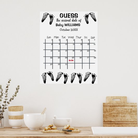 Raad de datum kalender met voetafdrukken poster (Keuken)