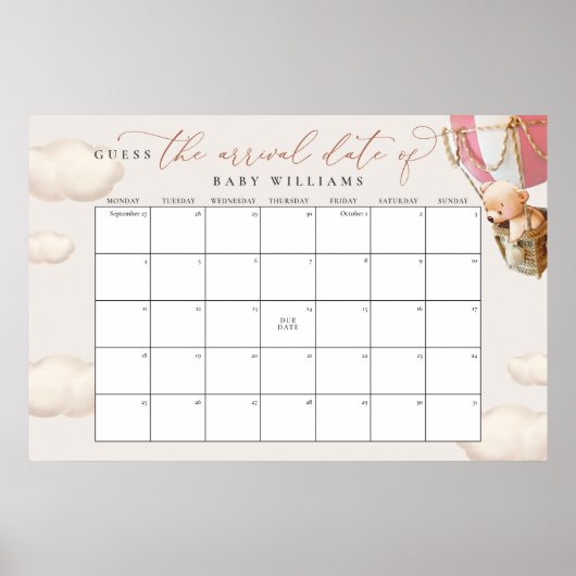 Raad de datum kalender Roze Beer Poster (Voorkant)