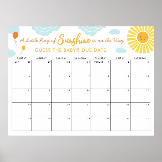 Raad de datum van de babyverjaardag Little Ray Sun Poster (Voorkant)