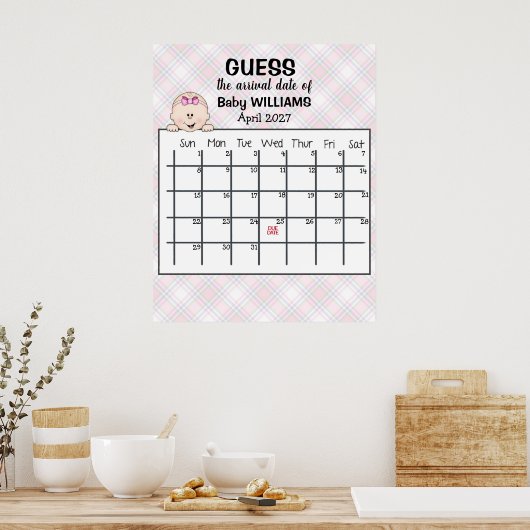 Raad de datum van de bevalling Kalender Baby Meisj Poster (Keuken)