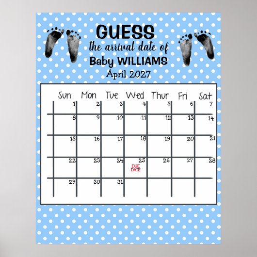Raad de datum van de bevalling Kalender Baby voeta Poster (Voorkant)