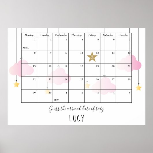 Raad de datum wolken sterren baby shower spel poster (Voorkant)