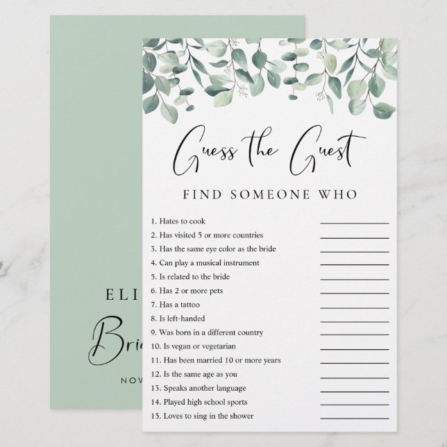 Raad de Gast Eucalyptus Douche Spel (Voorkant / Achterkant)