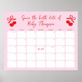 Raad de geboortedatum Cherry Baby shower Kalender Poster (Voorkant)