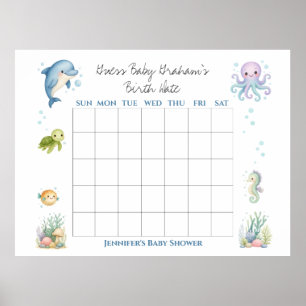 Raad de geboortedatum van de baby onder de zee bab poster