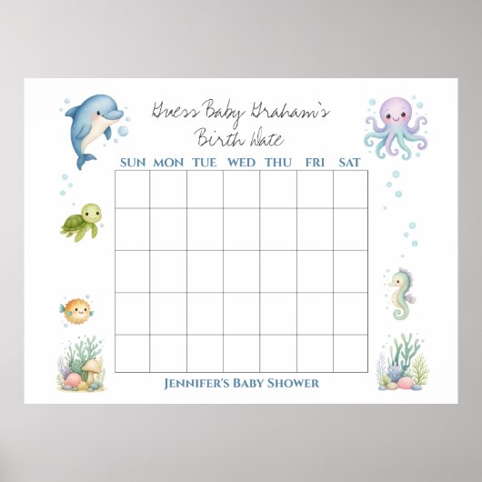 Raad de geboortedatum van de baby onder de zee bab poster (Voorkant)