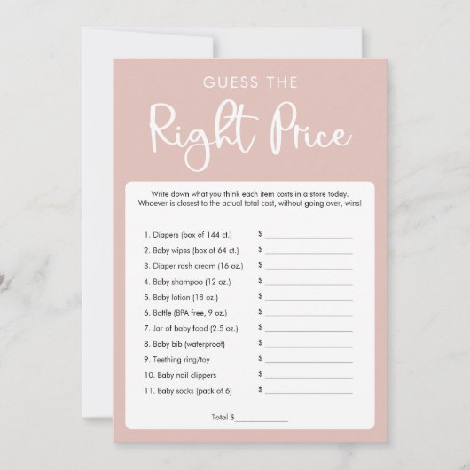 Raad de juiste prijs baby shower spel kaart (Voorkant)