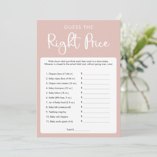 Raad de juiste prijs baby shower spel kaart (Staand voorkant)