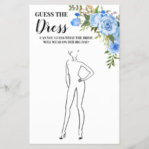 Raad de jurk Bruidsjurk Shower Blauwe spelkaart Flyer