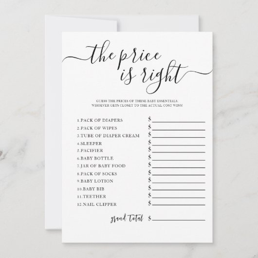 Raad de prijs Baby shower Game Kaart (Voorkant)