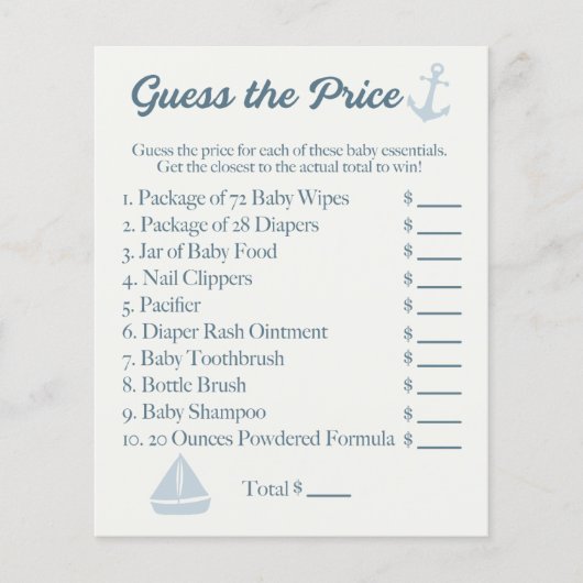 Raad de Prijs Baby Shower Spel Nautisch Thema Flyer (Voorkant)