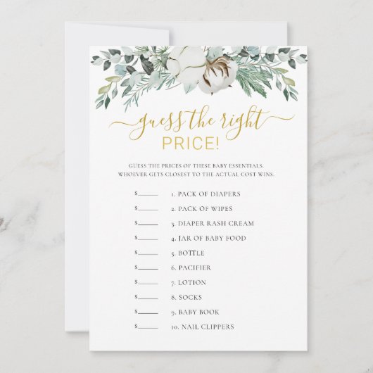 Raad de prijs Boho Greenery Baby shower Game Kaart (Voorkant)