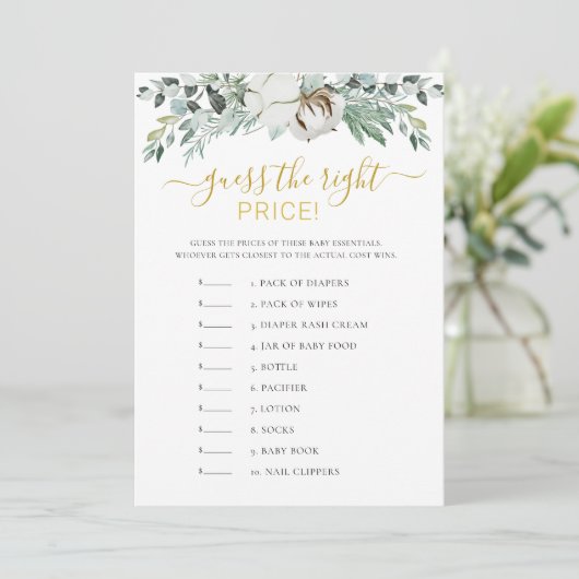 Raad de prijs Boho Greenery Baby shower Game Kaart (Staand voorkant)